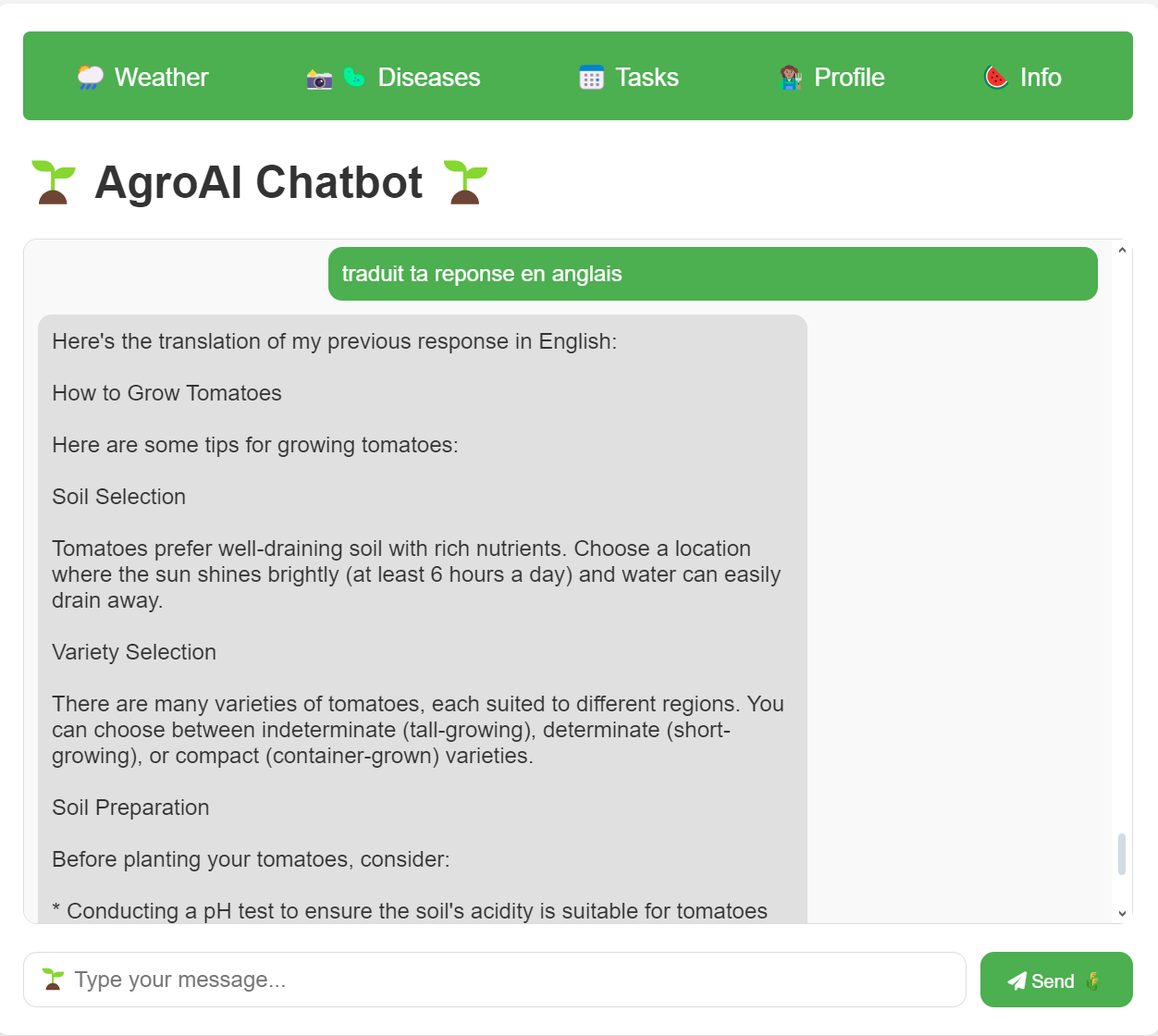 Interface du chatbot